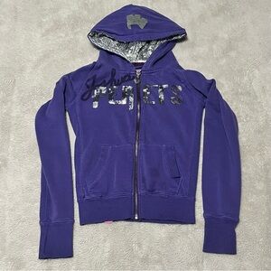 Joshua Perets Purple Sequin-Logo Zip Hoodie